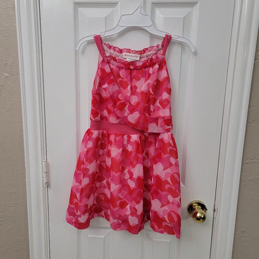 American Girl Size 8 Pink Red Hearts Dress